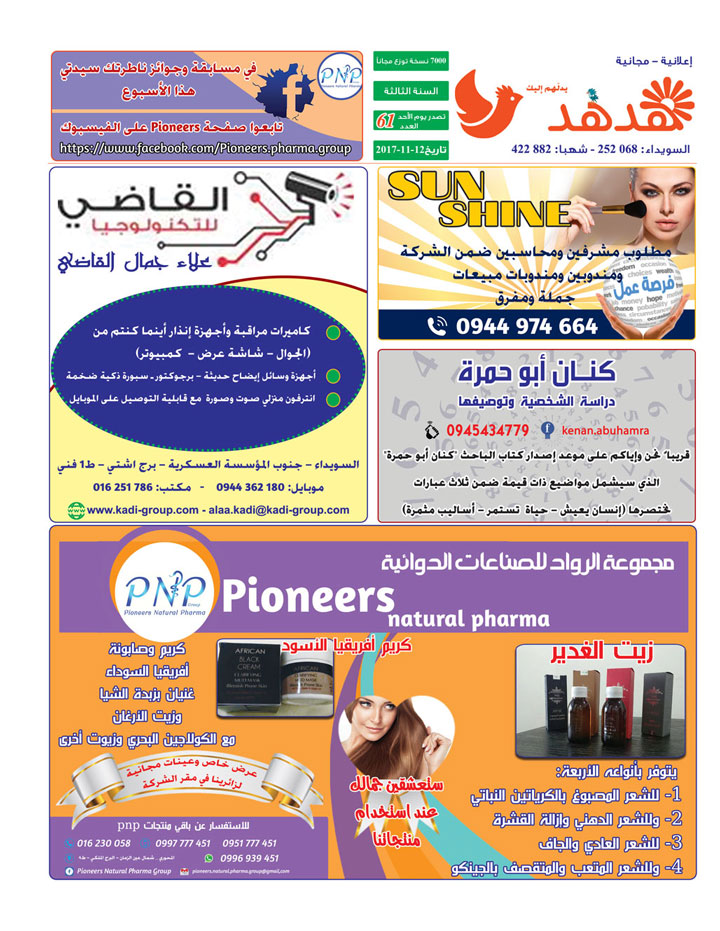 العدد: 61 - جريدة هدهد الإعلانية