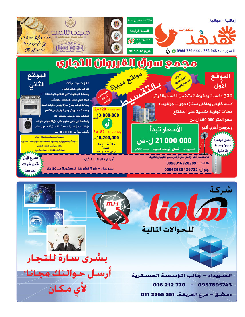 العدد: 63 - جريدة هدهد الإعلانية