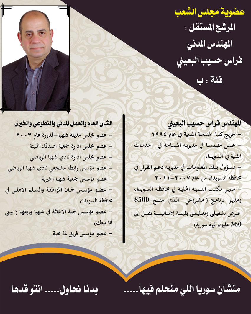 المرشح المستقل: فراس البعيني -  - جريدة هدهد الإعلانية